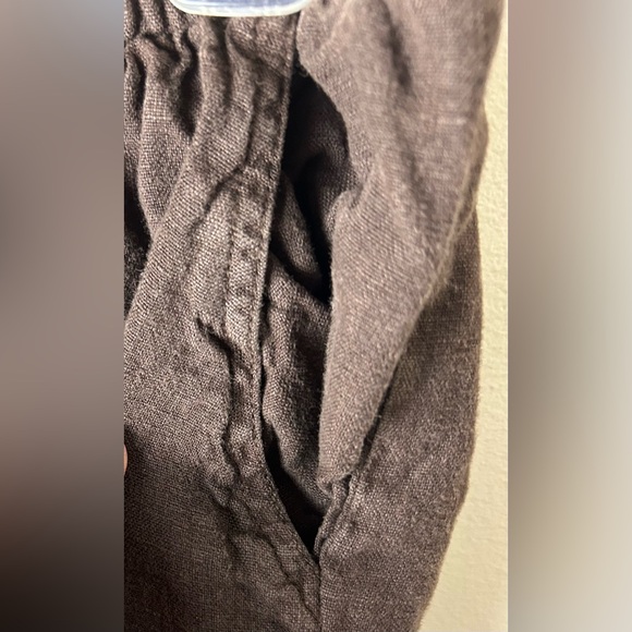 Match Point 100% LINEN Pants Baggy Lagenlook M BOHO‎ Brown Elastic Waist USA - Picture 2 of 7